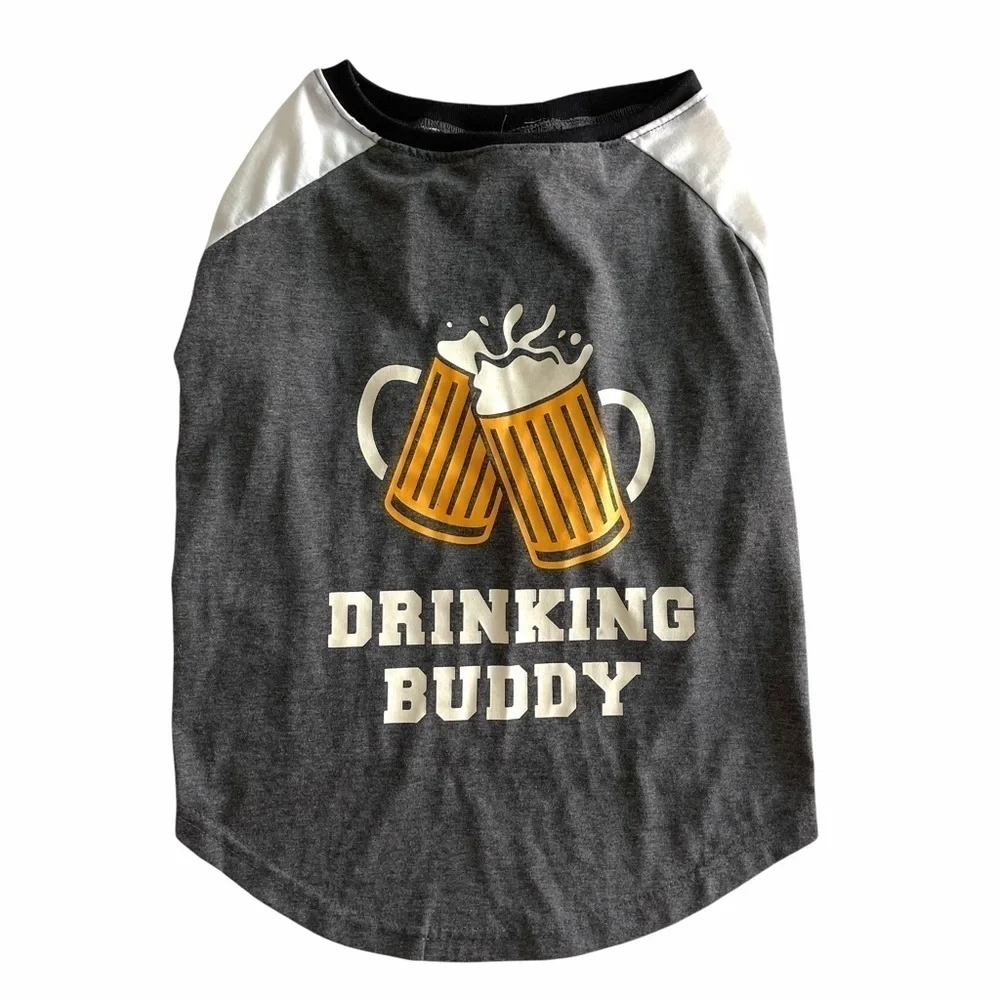 Top Paw Drinking Buddy Beer Graphic Dog Tee L